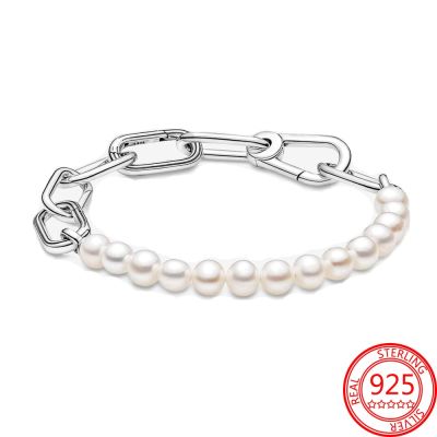 Original 925 Silver ME Series Treated Freshwater Cultured Pearl Bracelet Womens Exquisite Wedding Jewelry Set Accessories