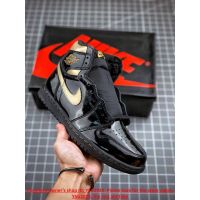 [HOT] ✅Original NK* Ar J0dn 1 High O- G- Black Gold Patent Leather Basketball Shoes Skateboard Shoes{Free Shipping}