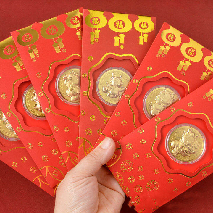 2024 CNY Zodiac Dragon Coin Red Packet Gold Foil Dragon Lucky Gold Coin ...