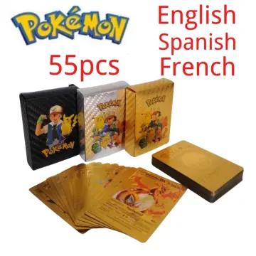 54 Pieces Of Pokemon Gold Cards Box Golden Letter Spanish Playing