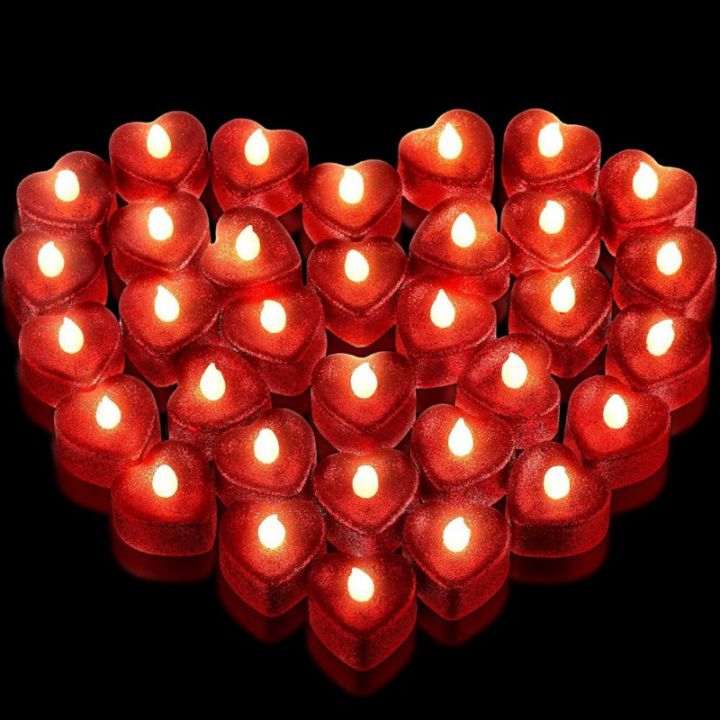 24แพ็คเทียนรูปหัวใจโรแมนติกรัก-led-เทียนทีไลท์กับ100ชิ้นผ้าไหมกลีบกุหลาบสำหรับวันวาเลนไทน์แต่งงานตกแต่งตาราง