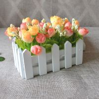 【CC】 1 Set Fence Artificial Raw Silk Potted Room Flowers Small Bonsai Ornaments