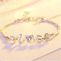 925 Stamp Silver Color Bracelet Heart Love Round Cubic Zirconia Double Chain Linked For Women Charm Bangle Jewelry Christmas