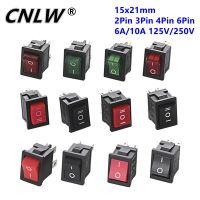 10 PCS Push Button Switch 15x21mm 2Pin 3Pin 4Pin 6Pin 6A/10A 125V/250V KCD1 Snap-in On/Off Rocker Switch 15MMx21MM With Light