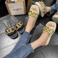 Slippers female bottom anti-slip summer new chain m thick Bai Sesong cake increased English joker one word is cool procrastinate