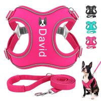 Personalized Dog Harness Leash Set Reflective Dogs Vest Harness Pet Walking Lead Rope Free Print Pets Name Dog Cat Pattern 2XS-L Collars