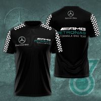 เสื้อพิมพ์ลายลายตารางหมากรุกสำหรับทีม F1เมอร์เซเดส AMG เสื้อยืดหลวม3D ผู้ชายผู้หญิงฤดูร้อนแขนสั้นเสื้อยืดลำลอง