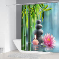 Bamboo Lotus Zen Stone Bathroom Curtain Polyester Fabric Shower Curtains Pedestal Rug Lid Toilet Cover Bath Mat Set Home Decor