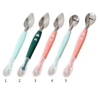 【cw】 Infant Feeding Fruit Puree Scraping Non Rust Silicone  Feeder use Baby Cutlery Spoons