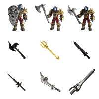 Mega Bloks Warcraft ดาบโล่ทหารs อุปกรณ์การต่อสู้ชุดฟิกเกอร์แอคชั่นโมเดลเคลื่อนไหวของขวัญของเล่นเด็กชายจำนวนมาก