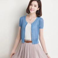 Short-Sleeve Cardigan Small Cape Female Short Design All-Match Air Conditioning Shirt Sunscreen Knitted Jacket Thin