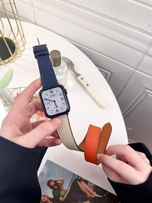 ⊕㍿ Extra-Long Double Tour Leather Strap 49Ultra for Apple Watch Band 38/42 45mm 3 2 1 Slim Loop for iWatch SE8 7 6 5 4 44/40mm 41mm