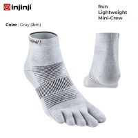 INJINJI ถุงเท้าวิ่ง แยกนิ้ว กีฬากลางแจ้ง RUN LIGHTWEIGHT MINI-CREW COOLMAX GRAY รุ่นวิ่งข้อสั้น สีเทาใหม่ หุ้มข้อ ของแท้