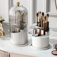 360° Rotating Makeup Brush Holder with Lid Transparent Make Up Organizer Cosmetic Storage Box Lipstick Eyebrow Pencil Container