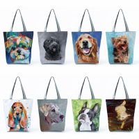 【hot】 Painting Dog Shopping Groceries Retriever Handbags Shoulder Large Capacity Custom Pattern !
