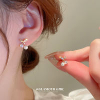 Silver pin cherry zircon pearl earrings new small fresh fashion earrings