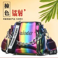 --238812Womens bag▩◑ Blue cool small bags handbag inclined shoulder bag 2023 new single shoulder bag han edition dazzle colour laser wide-band bucket bag