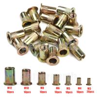 90PCS M3 M4 M5 M6 M8 M10 M12 Carbon Steel Rivnut Flat Head Threaded Rivet Insert Nutsert Cap Rivet Nut