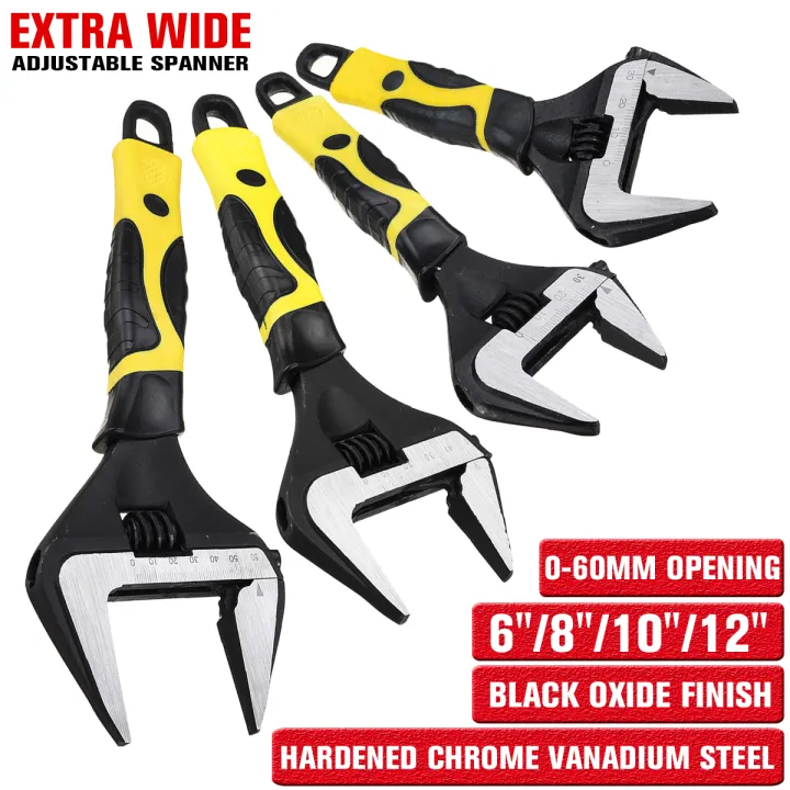 612" Large Extra Wide Jaw Adjustable Spanner Wrench 60mm Capacity Nut