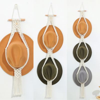 【YF】 Nordic Style Boho Cotton Hanging Caps Holder Organizer Display Hat Scarf Rack Macrame Tapestry Hanger Wall Storage