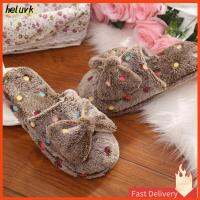 HELUVK โบว์น่ารักสำหรับผู้หญิงรองเท้าแตะภายในบ้านฤดูหนาวอบอุ่น