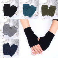 【COD+IN STOCK】ฤดูหนาวถักถุงมือขนแกะ Fingerless อบอุ่นสีทึบยืดครึ่งเมตรด้านล่างสุภาพสตรีถักผู้หญิงสั้นผ้าขนสัตว์ชนิดหนึ่งถุงมือผู้ชาย