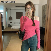 MAOZHUXIA เสื้อเบลาส์สีพื้นแบบสลิมฟิตแขนยาวคอปกเดียวขนาดใหญ่ฉบับภาษาเกาหลีสีพื้นของผู้หญิง