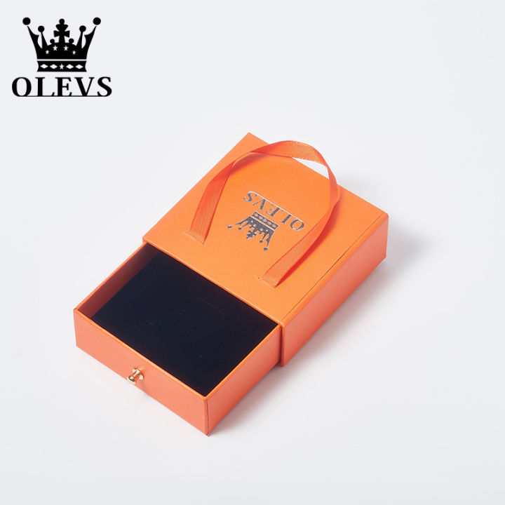 olevs-กล่องของขวัญที่สวยงามหนังหรูหราสีส้มเครื่องประดับหรูหรา