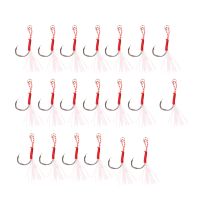 20Pack Fishing Assist Hooks,Carbon Steel Jigging Assist Fishing Hooks with Thread Feather Single Jig Head Fishing Tackle