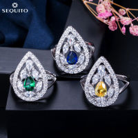 SEQUITO เครื่องประดับแฮนด์เมด AAA ลูกบาศก์ Zircon หลากสีคริสตัลหินรูปทรงหยดน้ำกลวงในชีวิตประจำวันปาร์ตี้หวานแหวนใส่นิ้วอุปกรณ์เสริมชุด SR127