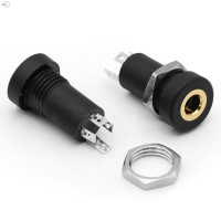 Cjing 1pcs PJ392A 3.5MM AUDIO JACK SOCKET 3 POLE Black STEREO SOLDER PANEL MOUNT สามหรือสี่ฟุตพร้อมสกรูภายใน