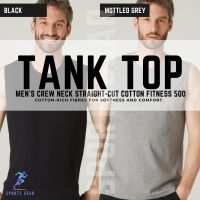 DOMYOS เสื้อ เสื้อกล้าม เสื้อกล้ามผู้ชาย ผ้าฝ้ายยืดหยุ่นได้ดีสำหรับกายบริหารรุ่น 500 ( Mens Straight-Cut Crew Neck Cotton Fitness Tank Top 500 ) เสื้อผู้ชาย T-Shirt
