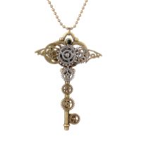 DoreenBeads Fashion Steampunk Necklace Bronze Beads Chain Gear Bronze Gear Key Pendant Trendy Punk Series Jewelry Gift1 Piece