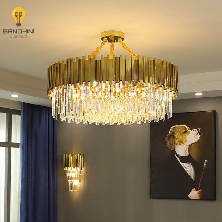 Modern Crystal Gold Chandelier Lighting LED Lamp Living Room Bedroom