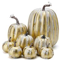 8PCS Assorted Fall Artificial Pumpkins Gold Brushed White Pumpkins Decorative Pumpkins Foam Pumpkins