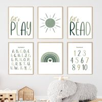 【hot】✱✺  Lets Read Cartoon Alphabet Math Boho Wall Canvas Painting Posters Prints Kids Room Baby