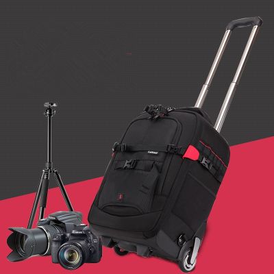 กระเป๋ากล้องแบบมีล้อลากกันน้ำกระเป๋ากล้อง DSLR แบบมืออาชีพวีดิโอภาพดิจิตอลกระเป๋าเป้มีล้อลากบนล้อ