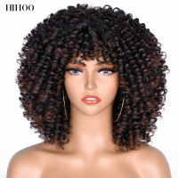 Short Hair Afro Kinky Curly Wigs With Bangs For Black Women Synthetic Wig Natural Hair Blond Honey Brown Cosplay Lolita