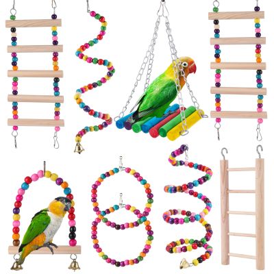 ；【‘； Colorful Parrot Bird Toys Suspension Hanging Bridge Chain Pet Bird Parrot Bite Chew Toys Bird Cage Toys For Parrots Birds Decor