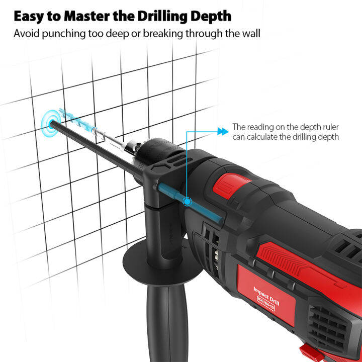 kkmoon-สว่านไร้สาย-hammer-drill-impact-drill-850w-3000-rpm-hand-electric-drill-with-360-rotating-handle-hammer-and-drill-2-mode-in-1-with-depth-gauge-for-drilling-steel-masonry-concrete-wood