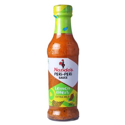 Import Foods🔹 Nandos Peri-Peri Extra Mild Lemon &amp; Herb Sauce 250g นานโดส ซอสสำหรับจิ้มไก่รสเลม่อนและสมุนไพรเผ็ดน้อย 250 กรัม