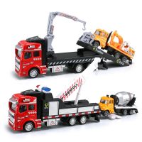 19CM Tow Truck Toys Crane Trailer with Engineering Vehicle Alloy Pack Back Excavator Cement Mixer Car Toy for Children Boys Y195