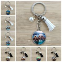 【CW】❆  keychain otter picture glass cabochon pendant key ring men and women car bag