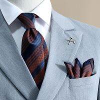 High-end ZARAˉ Gentlemans Accessories Korean Tie Male 8CM Light Luxury Groom Wedding Dress Brown Red Striped Suit Pocket Square