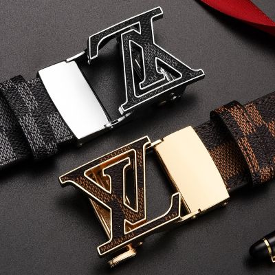 Mens leather automatic fashionable leisure belt buckle belts straight head layer cowhide letters ▤❁✓
