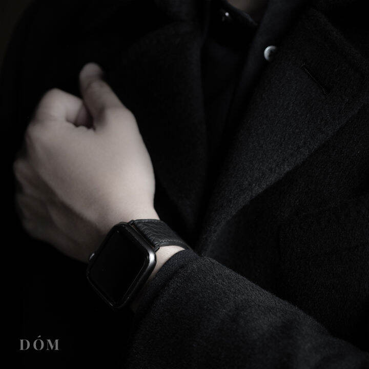 สายนาฬิกา-apple-watch-dom-type-02-black-สายนาฬิกาหนังแท้-german-deep-grain-สายแอปเปิ้ลวอชหนังแท้