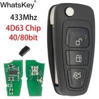 【❉HOT SALE❉】 haokao5 Whatskey ชิป4d63 433Mhz แบบพลิกได้3กุญแจรีโมทปุ่ม Id63 40/80bit สำหรับ Ford Focus 3 Fiesta Connect Mondeo C Max Hu101เบลด