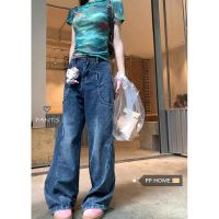 Uniqlo New Fashion version PPHOME Lazy and Easy to Go   Jeans for Women Summer Pear-Shaped Figure High-Waisted Slim Straight Wide-leg Floor-Mopping Pants