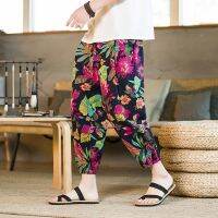 CODpz119nb Ready Stock Mens Cropped Pants Summer Retro Floral Loose Casual Harem Pant Large Size M-5XL