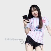 เสื้อบอลเสื้อกีฬาผู้หญิง สีขาวแถบชมพูคอจีน #บุรีรัมย์ยูไนเต็ด #BuriramUnitedwhitepink  มีส่งปลายทางจ้า